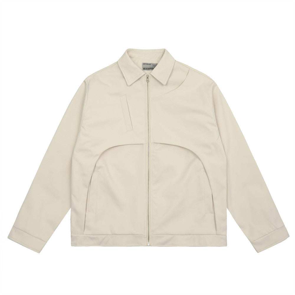 Apricot solid color Design Sense Jacket for youth males made of polyester fiber with a front zipper and collar.